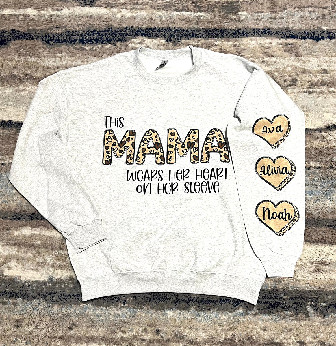 Leopard This Mama Wears Her Heart On Her Sleeve Sweatshirt Sweet