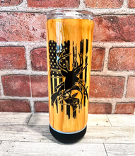Load image into Gallery viewer, Hunting and Fishing Flag Woodgrain Tumbler

