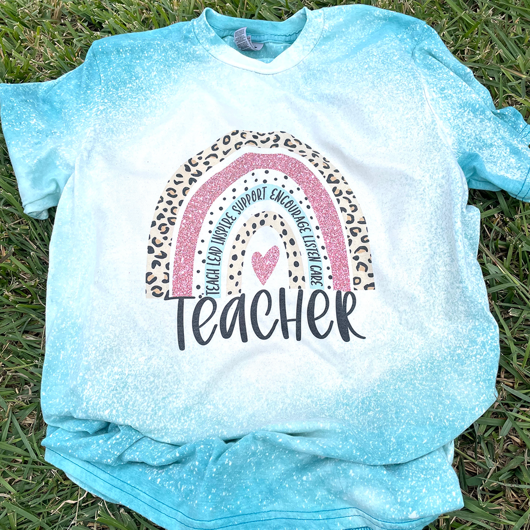 BoHo Teacher Rainbow Bleached T-Shirt