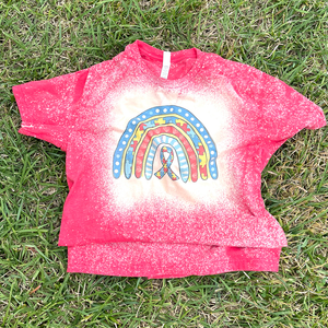 Autism Boho Rainbow Bleached T-Shirt