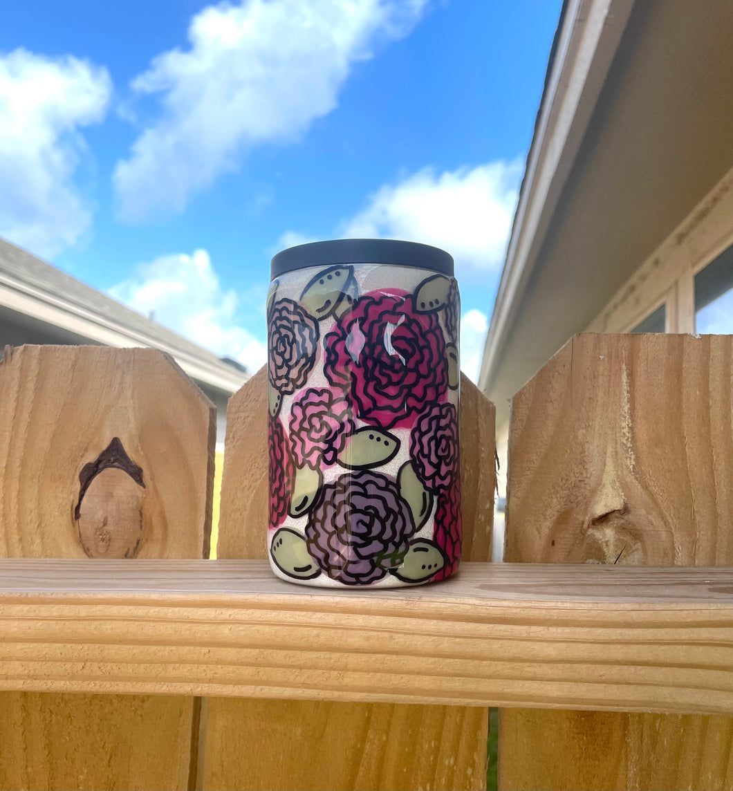 Handpainted Pink, Blush and Purple Floral Tumbler