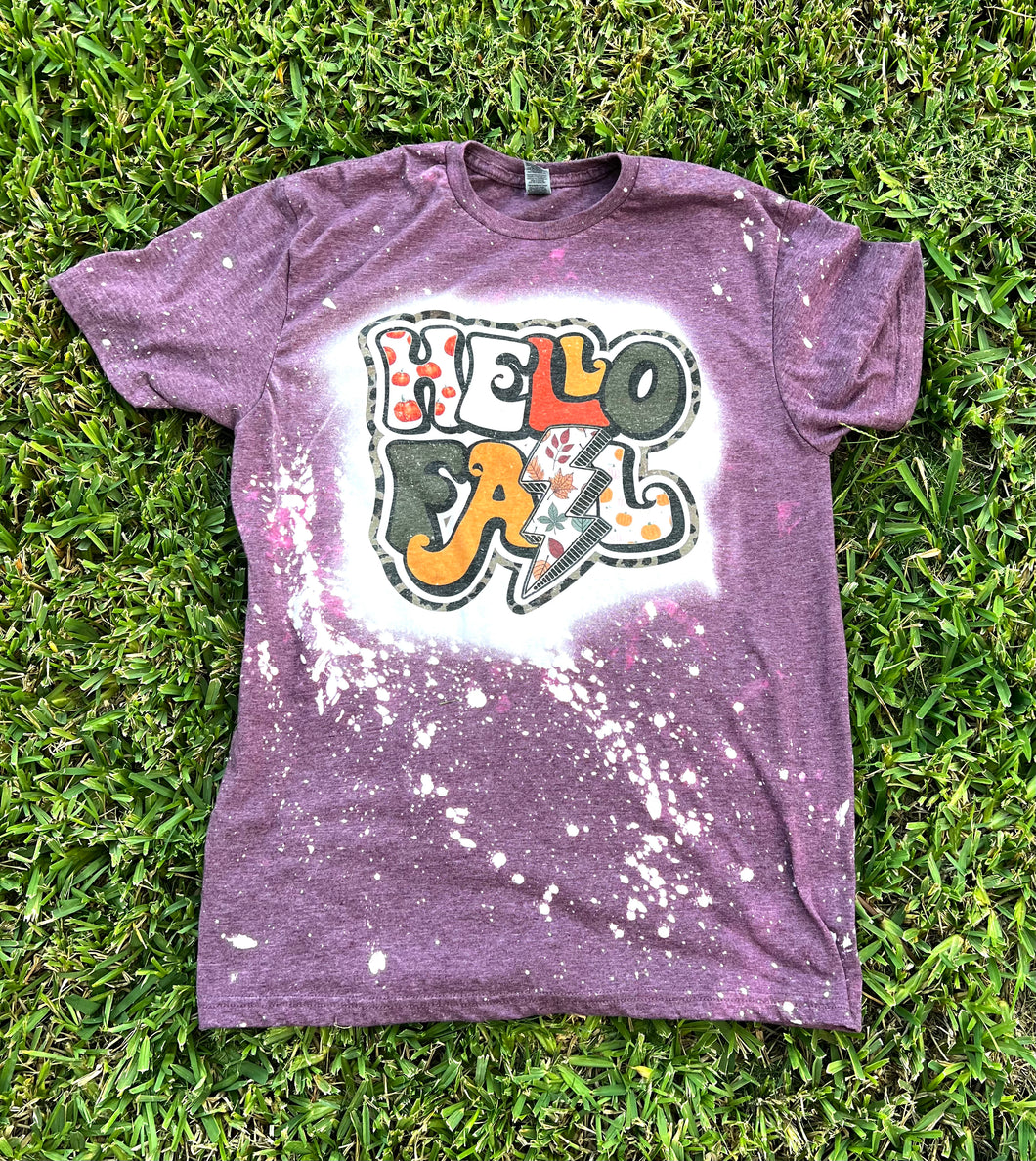 Retro Hello Fall Bleached T-Shirt