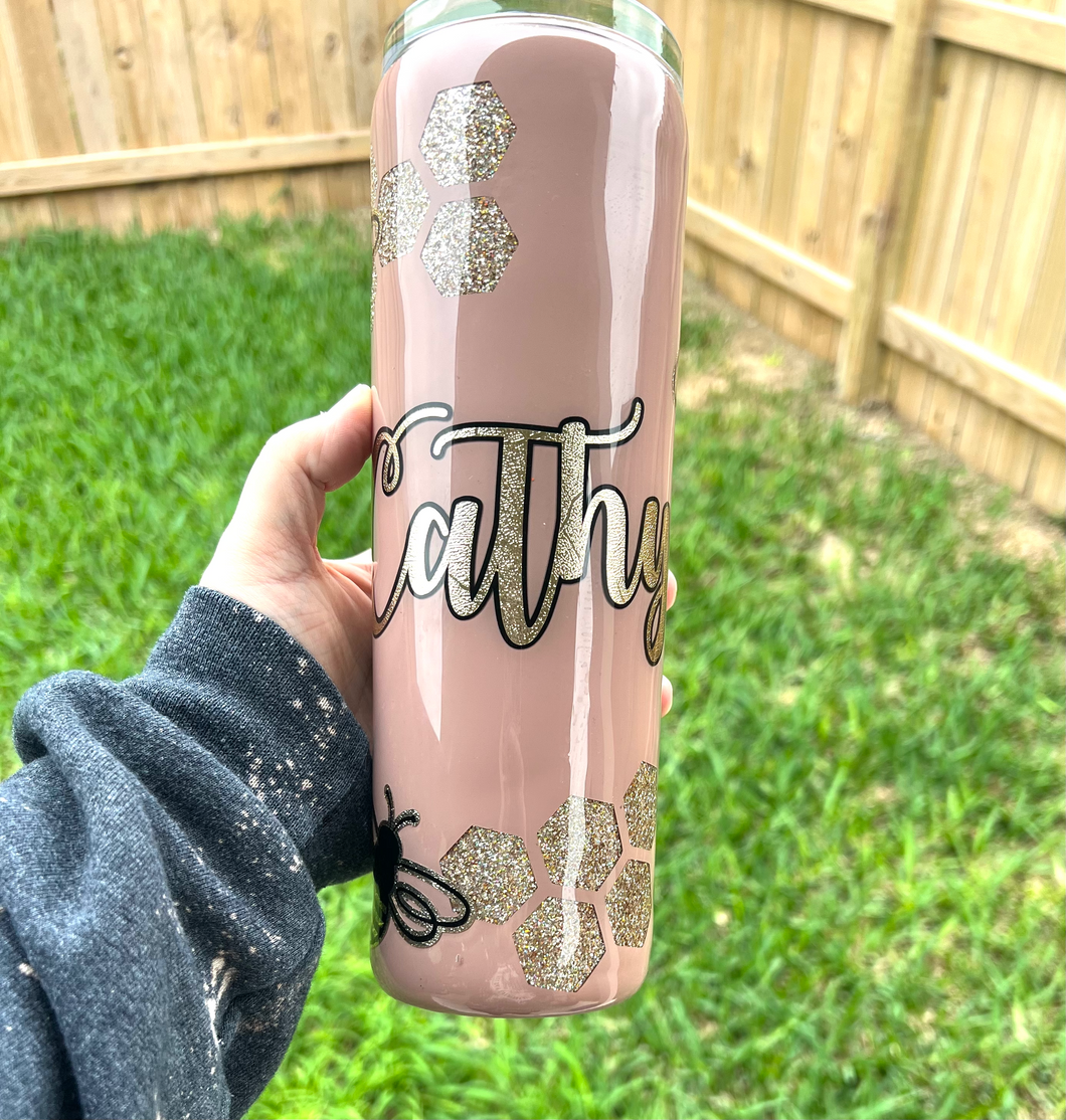 Pink, Black and Gold Bee Tumbler