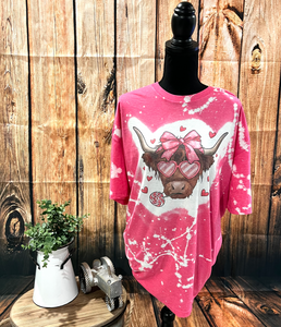 Valentine's Highland Cow Bleached Shirt