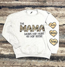 Load image into Gallery viewer, Leopard This Mama Wears Her Heart On Her Sleeve Sweatshirt
