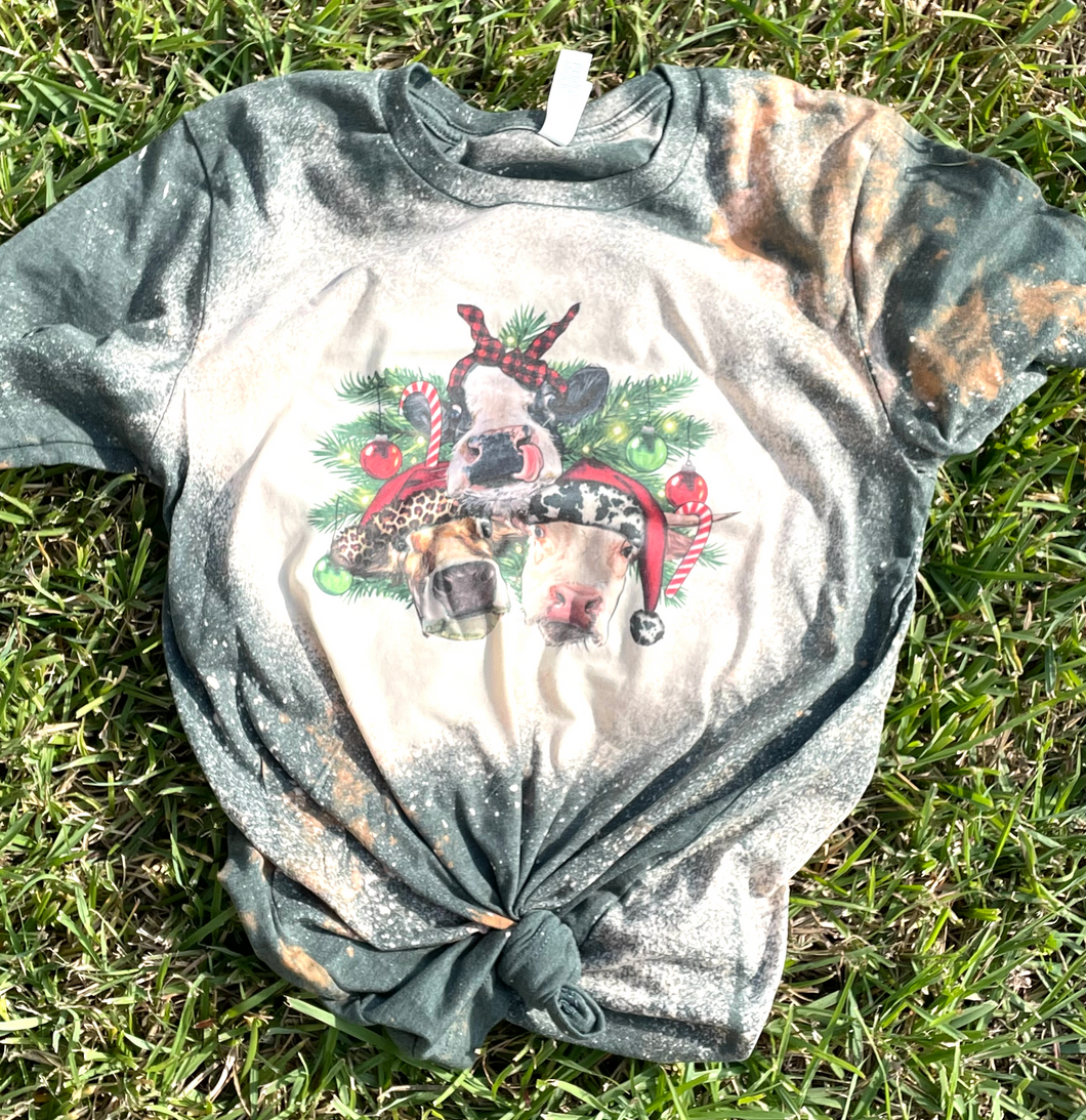 Christmas Cows Bleached Shirt