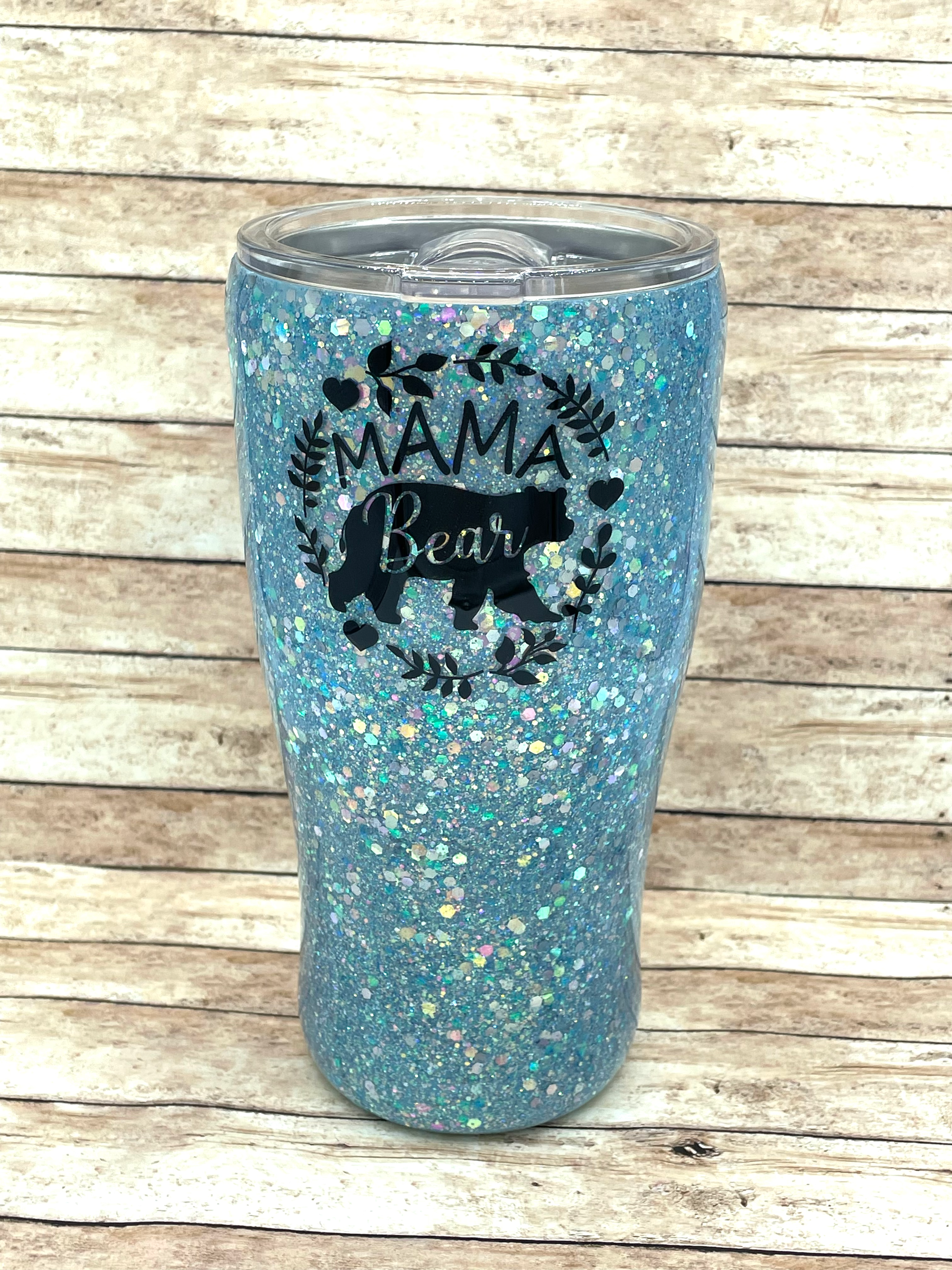 Blue Glitter Mama Bear tumbler stainless steel 30oz New Made to order