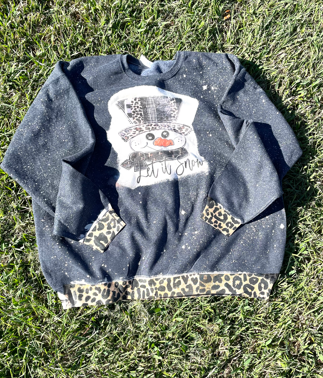 Let It Snow Leopard and Snowman Bleached Sweatshirt