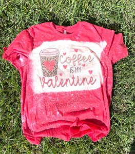Coffee Is My Valentine Leopard Bleached T-Shirt